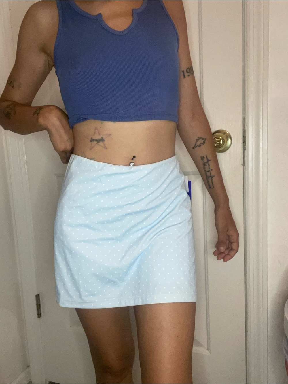 Joy Lab Light Blue Polka Dot Mini Athletic Skort w/ Built-in Shorts